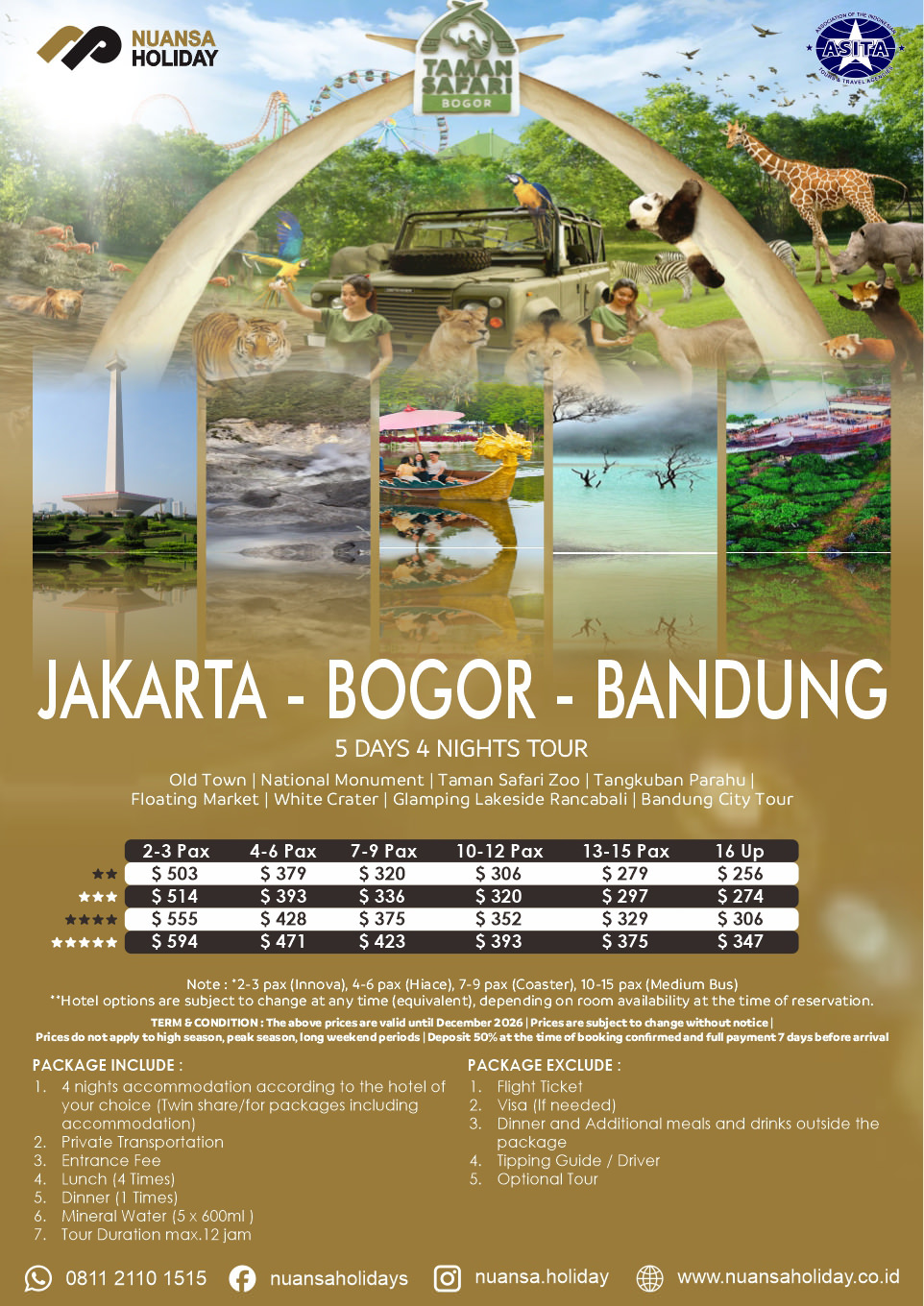 Jakarta – Bogor – Bandung Tour 5 Days 4 Nights